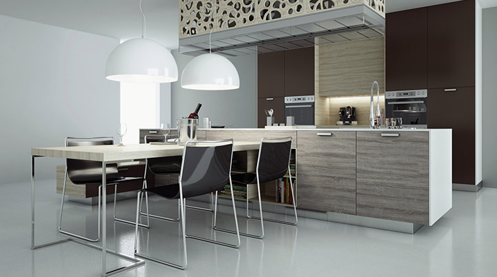 Kitchen cabinets with skai® Sonoma Oak truffle