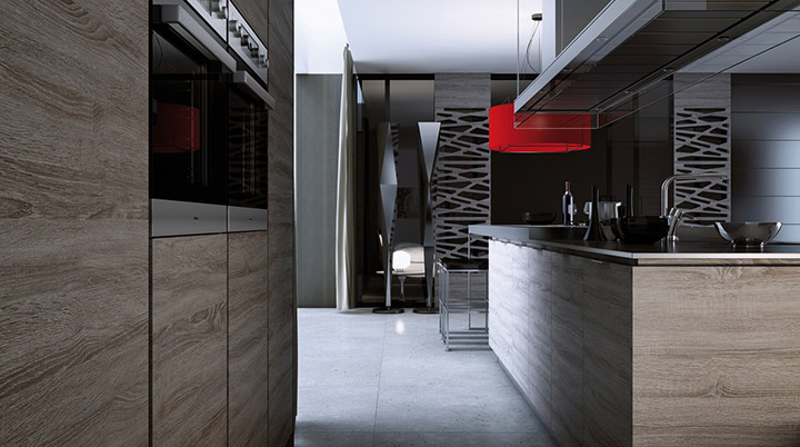Kitchen cabinets with skai® Sonoma Oak bright